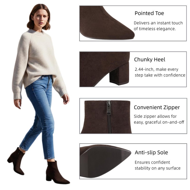 Abbleet Women's Ankle Boots Pointed Toe Chunky Block Heel Short Boots for Women Low Heeled Bootiesï¼ˆBrownSuede,9ï¼‰ - Image 4