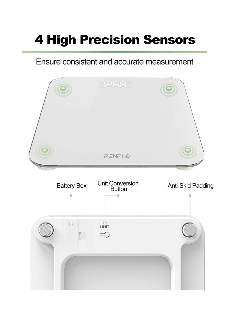 رينفو RENPHO Core 1S Digital Bathroom Scale White – LED Display, 400 lb Capacity, High Accuracy, Tempered Glass  - Image 2