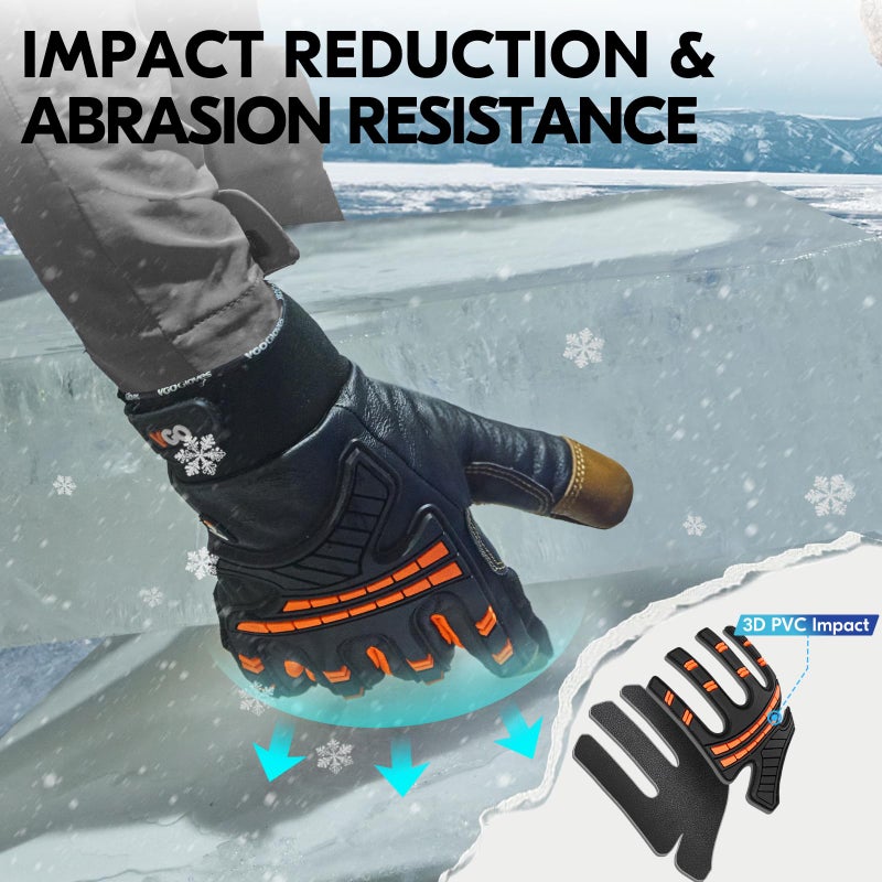 Vgo... -4â„‰ or above Winter Waterproof High Dexterity Heavy Duty Mechanic Glove, Anti-vibration, Anti-abrasion, Touchscreen (XXL,Orange,GA8954FW) - Image 4