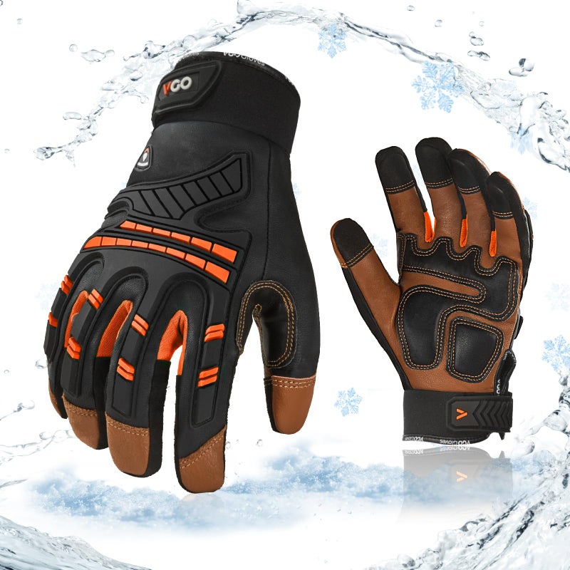 Vgo... -4â„‰ or above Winter Waterproof High Dexterity Heavy Duty Mechanic Glove, Anti-vibration, Anti-abrasion, Touchscreen (XXL,Orange,GA8954FW) - Image 1