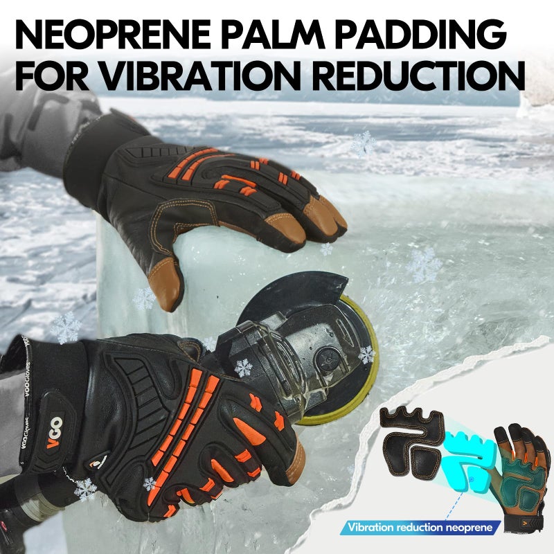 Vgo... -4â„‰ or above Winter Waterproof High Dexterity Heavy Duty Mechanic Glove, Anti-vibration, Anti-abrasion, Touchscreen (XXL,Orange,GA8954FW) - Image 5