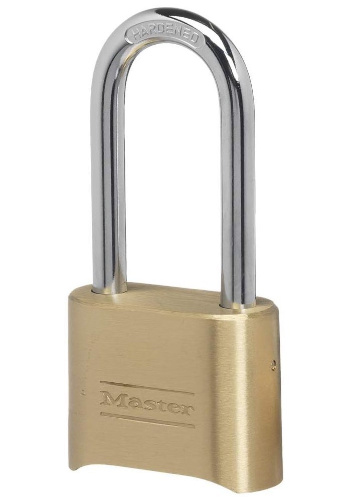 Master Lock 175LH Set Your Own Combination Padlock with Extra Long Shackle - Brass Finish - Image 1