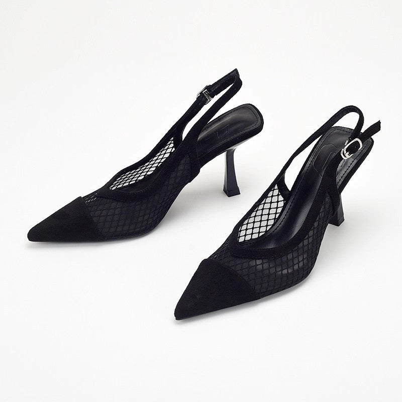 Women's Pointed Toe Stiletto Heel Mesh Sandals Black - Image 3
