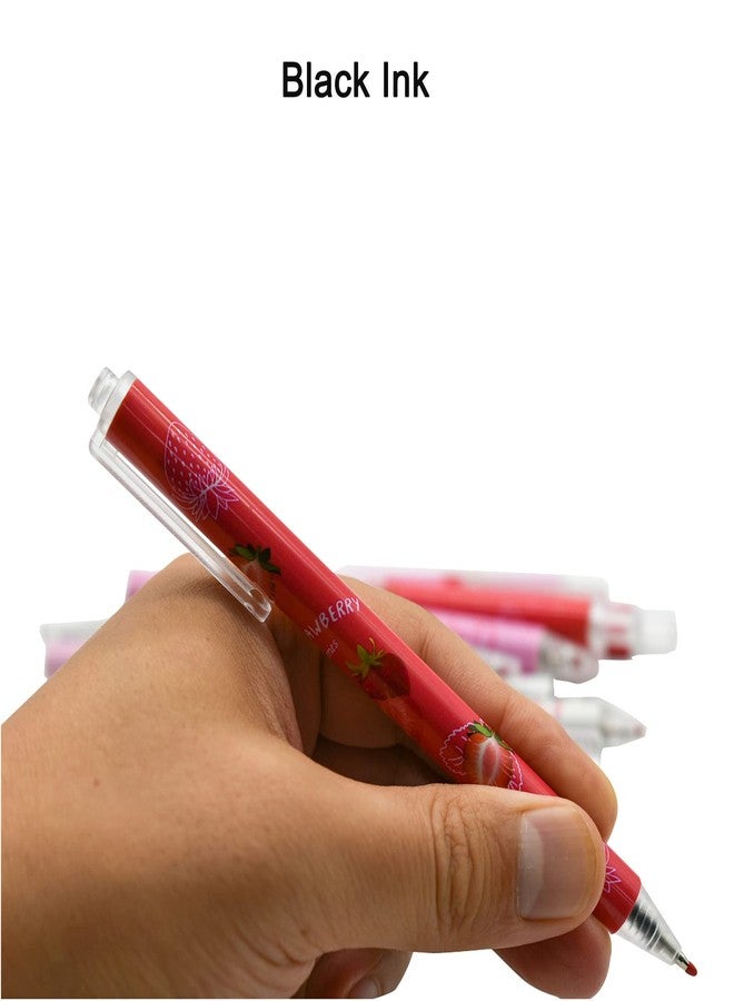 Maydahui 12 PCS Strawberry Gel Pens Cute Fruit Pen Retractable Printing Pen Black Ink for Girls School Party - Image 5
