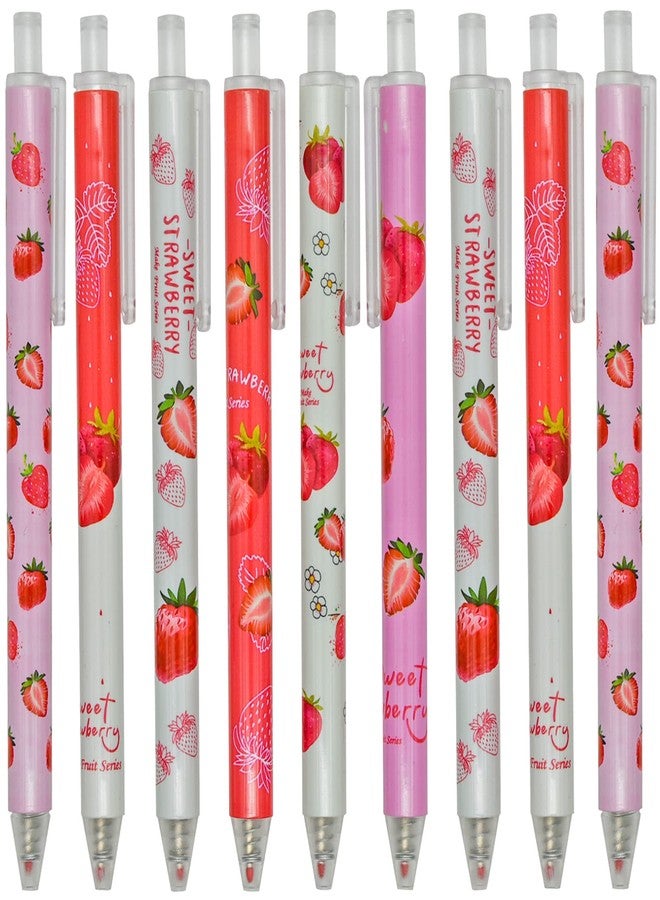 Maydahui 12 PCS Strawberry Gel Pens Cute Fruit Pen Retractable Printing Pen Black Ink for Girls School Party - Image 1