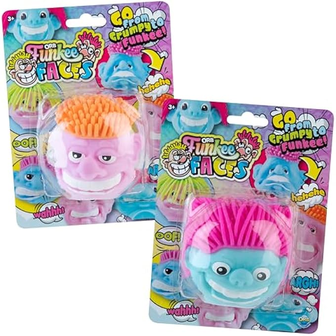 ORB 2 Pack Human Face Stress Relief Balls - ORB Funkee Faces (Set 1) - Squeeze and Make Your Own Faces with These Stretchy, Squishy, Hairy Heads - Collectible Sensory and Fidget Toys for Kids and Adults - Image 1