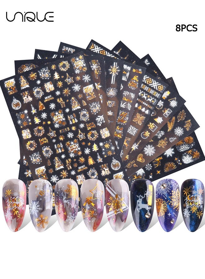 Unique 8 Pcs Nail Art Stickers - Self Adhesive Nail Stickers - Nail Polish Decoration - Snowflake Nail Decoration DIY Nail Art Decoration Girl - Image 1