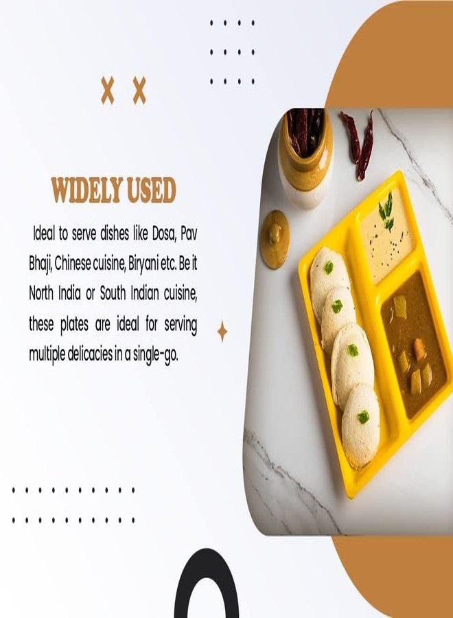 KC Plastic Partition Plate 3 in1 / Bhojan Thali/Dinner Plate Set of 6 (Yellow) - Image 3