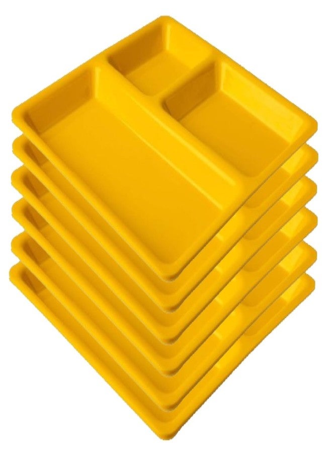KC Plastic Partition Plate 3 in1 / Bhojan Thali/Dinner Plate Set of 6 (Yellow) - Image 1
