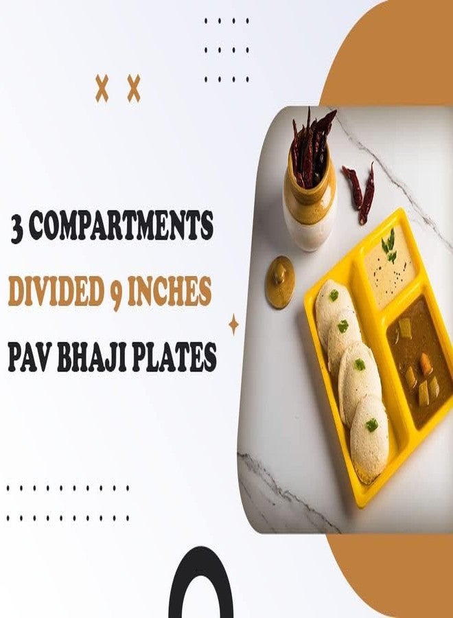 KC Plastic Partition Plate 3 in1 / Bhojan Thali/Dinner Plate Set of 6 (Yellow) - Image 4