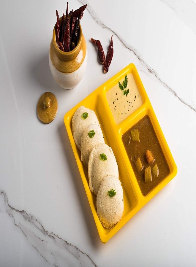 KC Plastic Partition Plate 3 in1 / Bhojan Thali/Dinner Plate Set of 6 (Yellow) - Image 2