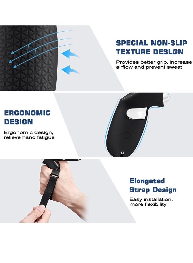 Touch Controller Grip Cover Compatible with Meta Oculus Quest 2 Full Coverage Anti-Throw Handle Protecting Sleeve 2 Accessories Adjustable Knuckle Strap (Black) - Image 3