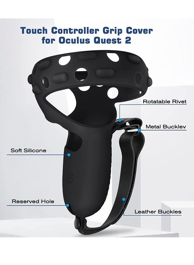 Touch Controller Grip Cover Compatible with Meta Oculus Quest 2 Full Coverage Anti-Throw Handle Protecting Sleeve 2 Accessories Adjustable Knuckle Strap (Black) - Image 2
