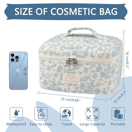 Gosect Large Makeup Bag, Cute Cosmetic Bag for Women Girls, Floral Coquette Aesthetic Toiletry Bag, Travel Make Up Organizer Bag ((White Butterfly Flower)) - Image 2