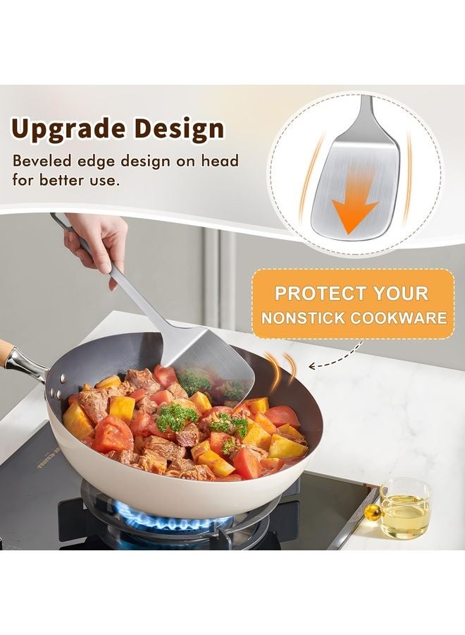 هومستر 2 قرص ملعقة من الفولاذ المقاوم للصدأ مجموعة، ملعقة معدنية صلبة ومشقوقة تيرنر، ملعقة قوية للخدمة الشاقة للاستخدام في المطبخ، أواني الطهي المقاومة للحرارة العالية للأسماك البيض الفطائر، سهولة التنظيف، الفضة - Image 4