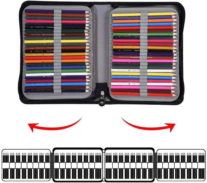 150 Holes Large Capacity PU Leather Pencil Case Zipper Pen Bag with Elasticity Strap (6 Colors)(Pink) - Image 5