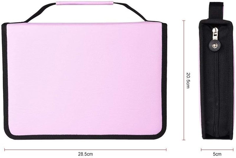 150 Holes Large Capacity PU Leather Pencil Case Zipper Pen Bag with Elasticity Strap (6 Colors)(Pink) - Image 1
