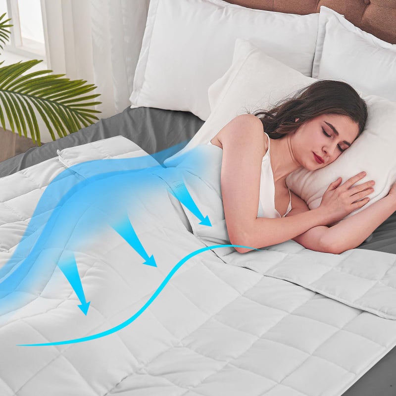 yescool Weighted Blanket for Adults (25 lbs, 60" x 80", White) Cooling Heavy Blanket for Sleeping Perfect for 240-260 lbs, Queen Size Breathable Blanket with Premium Glass Bead, Machine Washable - Image 3