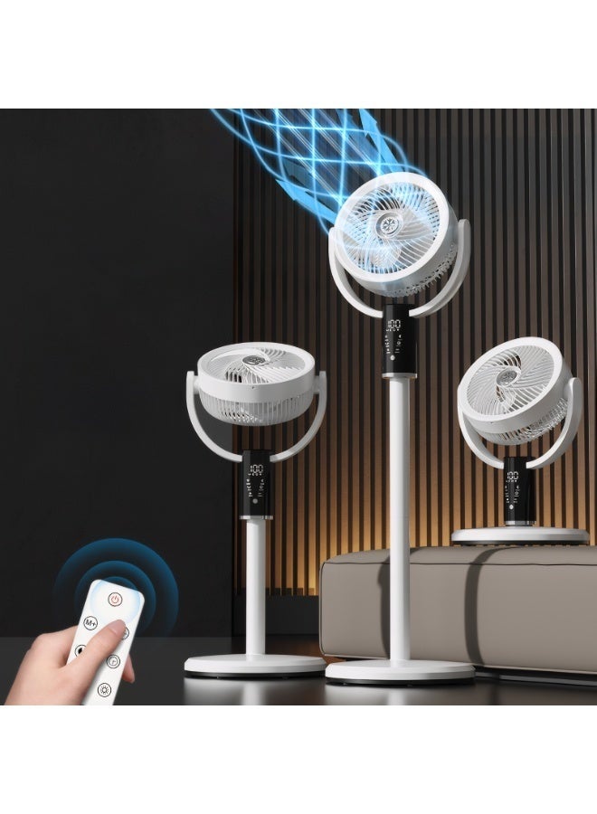 إلترازون F5 Standing Pedestal Fan, 180°+90° Oscillating Quiet Floor Fan with DC Motor, Remote Control, 8 Speeds & 8H Timer, Adjustable Height Circulator Fan for Bedroom, Living Room & Office – White - Image 1
