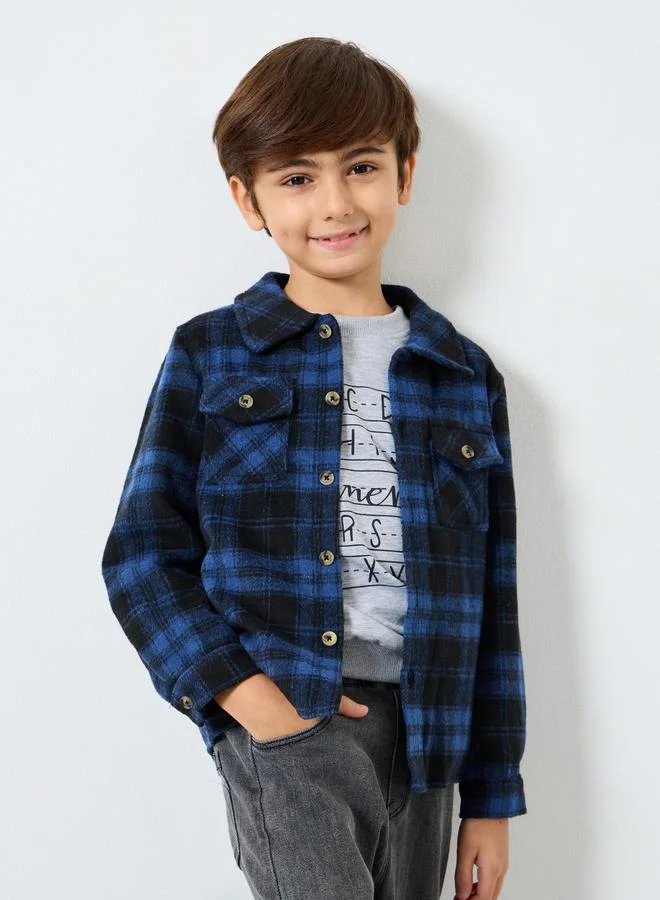 Styli Styli Boys Blue Flannel Checkered Shirt