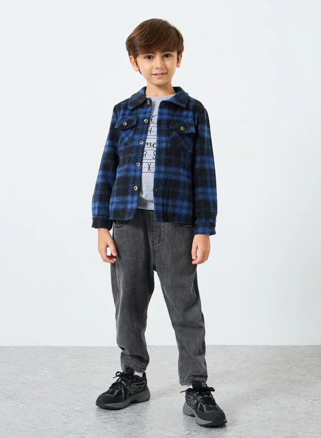 Styli Styli Boys Blue Flannel Checkered Shirt