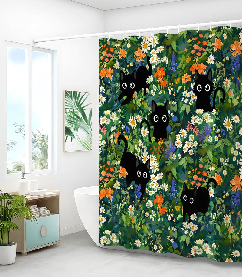 Stanoha Shower Curtain for Bathroom Stall Boho Modern Cute Aesthetic Decorative Girly Waterproof Unique Cats Flowers Girls Chic Print Design Teen Pretty Women Cortinas de BaÃ±o Bathtub 72 x72 Inch - Image 4