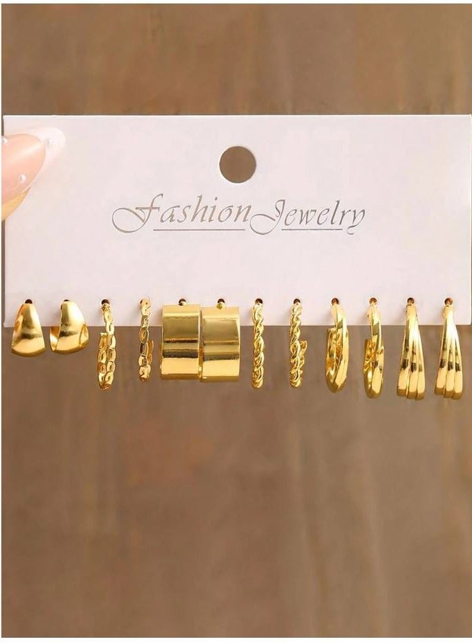 Fashion Jewelry 6 Pairs gold Hoops Earrings set - Image 1