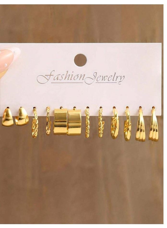 Fashion Jewelry 6 Pairs gold Hoops Earrings set - Image 2