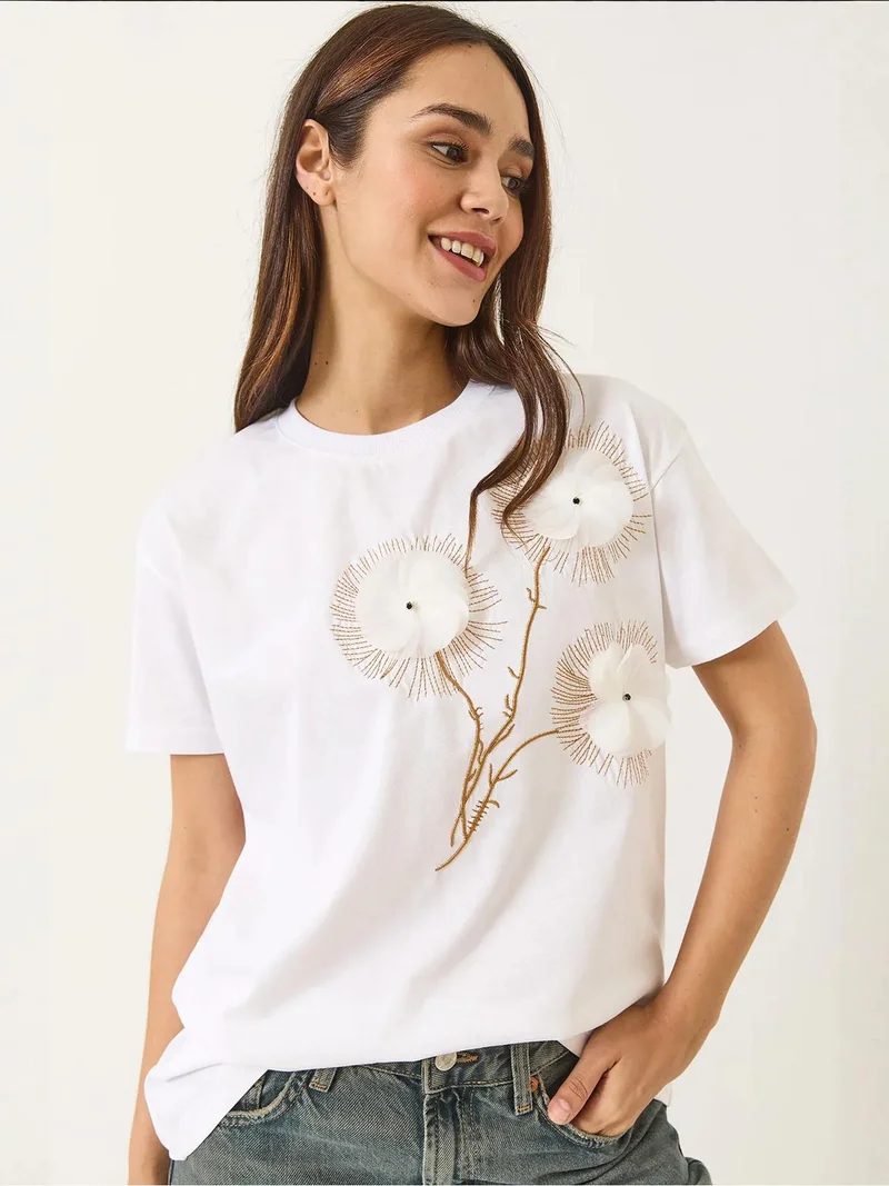 LUCCI Embroidered Crew Neck Cotton T-Shirt