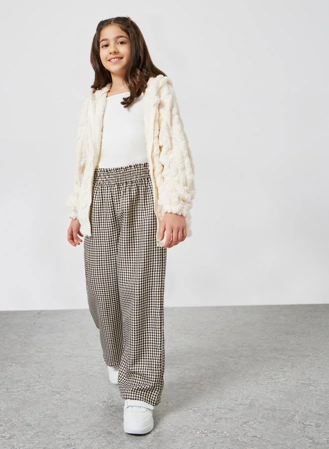 Styli Girls Off-White Fuzzy Zip-Up Jacket