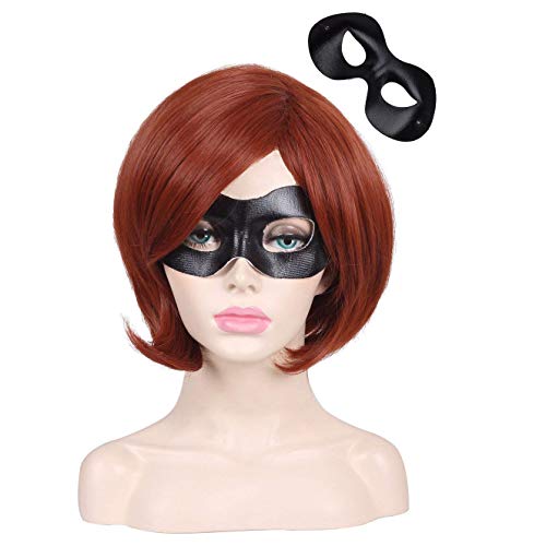 ColorGround Short Reddish Brown Prestyled Cosplay Wig and Eye Mask for Women - Image 1