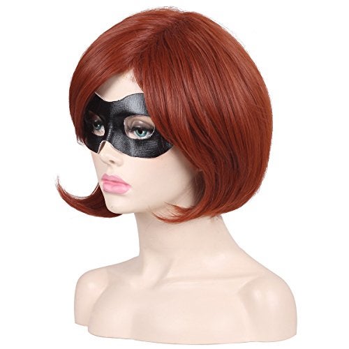ColorGround Short Reddish Brown Prestyled Cosplay Wig and Eye Mask for Women - Image 2
