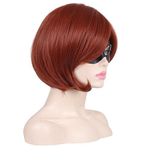 ColorGround Short Reddish Brown Prestyled Cosplay Wig and Eye Mask for Women - Image 4
