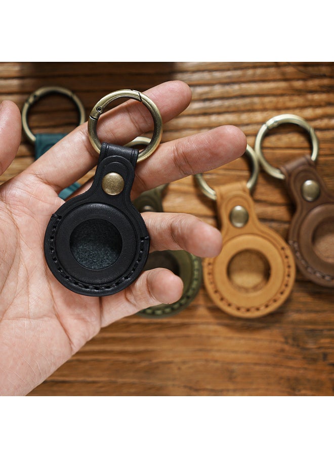 Generic - Suitable For Apple Airtag Protective Case Cowhide Pet Anti-loss Keychain Positioning Tracker Leather Case Spot-Color:Oil Wax Pan Am Blue - Image 1