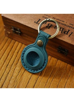 Suitable For Apple Airtag Protective Case Cowhide Pet Anti-loss Keychain Positioning Tracker Leather Case Spot-Color:Oil Wax Pan Am Blue
