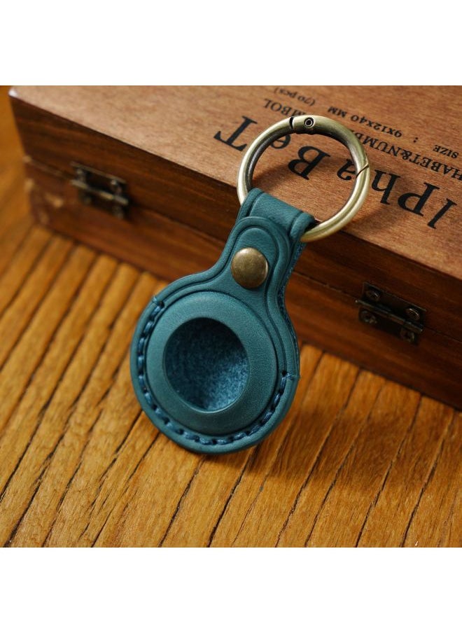 Generic - Suitable For Apple Airtag Protective Case Cowhide Pet Anti-loss Keychain Positioning Tracker Leather Case Spot-Color:Oil Wax Pan Am Blue - Image 1