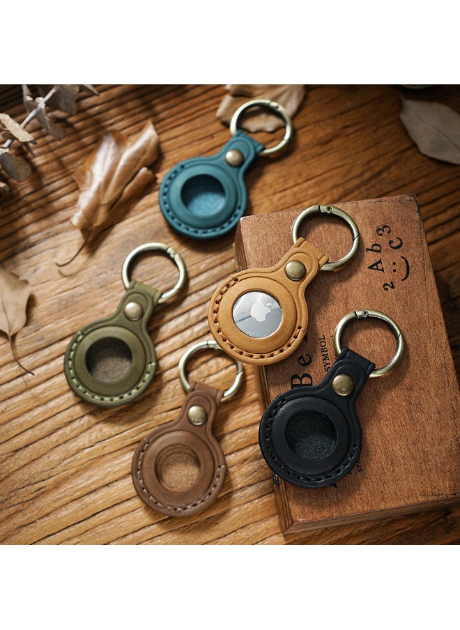 Generic - Suitable For Apple Airtag Protective Case Cowhide Pet Anti-loss Keychain Positioning Tracker Leather Case Spot-Color:Oil Wax Pan Am Blue - Image 1