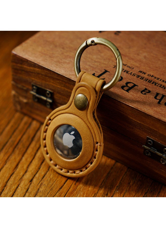 Generic - Suitable For Apple Airtag Protective Case Cowhide Pet Anti-loss Keychain Positioning Tracker Leather Case Spot-Color:Oil Wax Pan Am Blue - Image 1