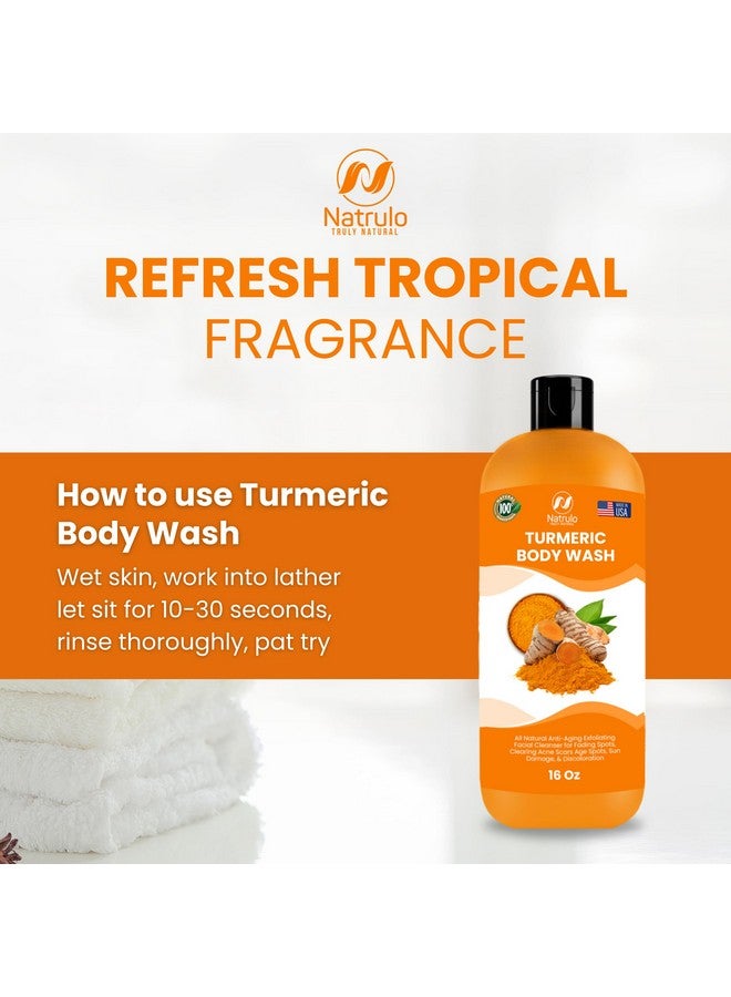 Natrulo Turmeric Body Wash - Skin Brightening Turmeric Soap for Dark Spots, Hyperpigmentation - Exfoliating Turmeric Face Wash Reduces Acne, Scars, & Cleanses Skin - Natural Turmeric Liquid Soap Made in USA - Image 5
