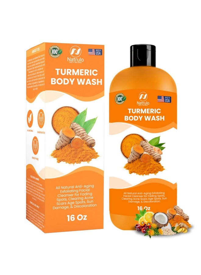 Natrulo Turmeric Body Wash - Skin Brightening Turmeric Soap for Dark Spots, Hyperpigmentation - Exfoliating Turmeric Face Wash Reduces Acne, Scars, & Cleanses Skin - Natural Turmeric Liquid Soap Made in USA - Image 1