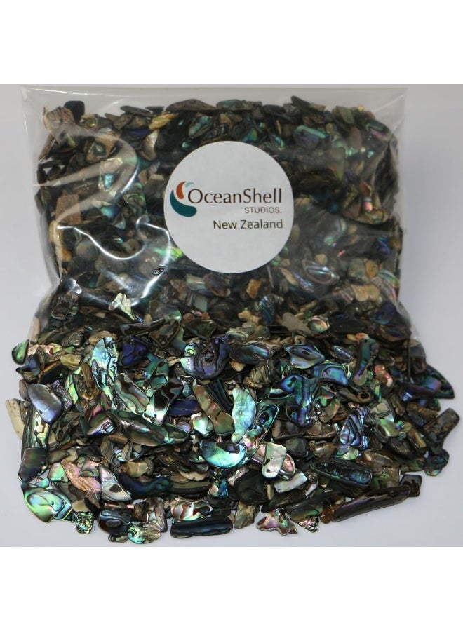 Ocean Shell Studios. Abalone (PÄua) Shell Pieces-7.05oz Pack-for Crafts, Jewelry Making, Resin Art, Inlay, Home Decorations, Fishtank Supplies, DIY Projects - Satin, X-Fines Size 0.07"- 0.19" (2-5 mm) 7.05oz (200grams) - Image 1