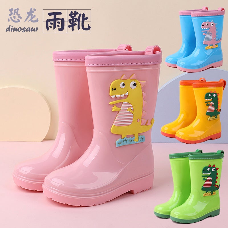 Boys And Girls Cartoon Dinosaur Children Non-Slip Cute Rain Boots Cotton-Padded Fashion Baby Water Boots Mid-Calf Rubber Shoes - Image 2