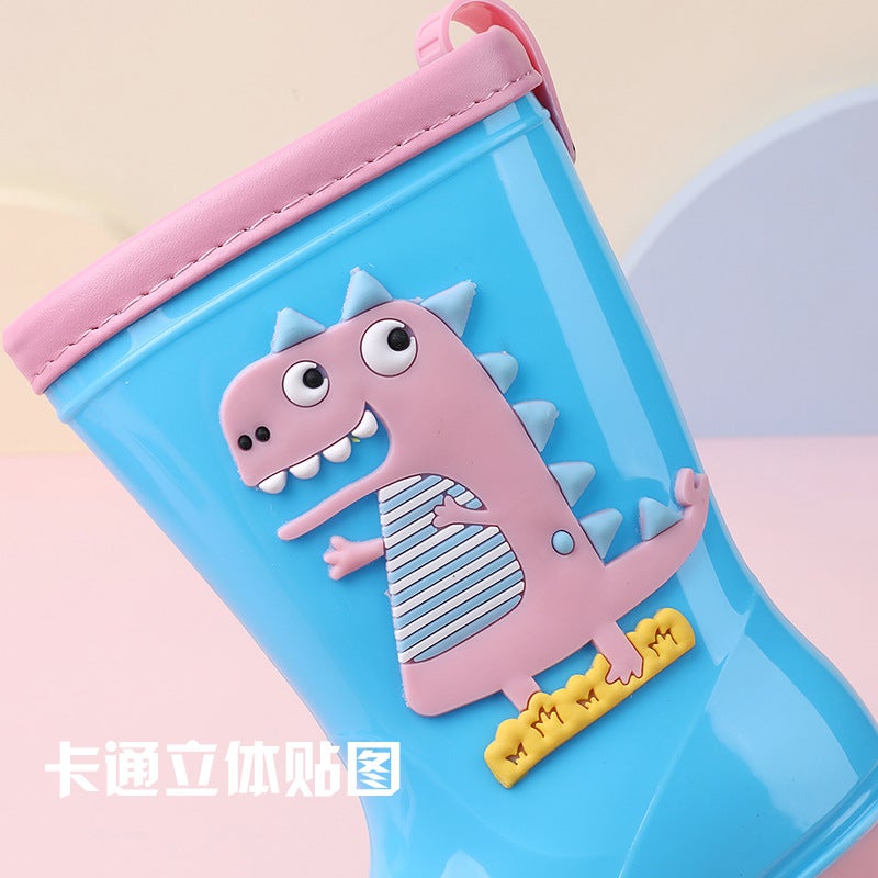 Boys And Girls Cartoon Dinosaur Children Non-Slip Cute Rain Boots Cotton-Padded Fashion Baby Water Boots Mid-Calf Rubber Shoes - Image 3