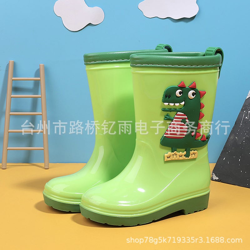 Boys And Girls Cartoon Dinosaur Children Non-Slip Cute Rain Boots Cotton-Padded Fashion Baby Water Boots Mid-Calf Rubber Shoes - Image 1