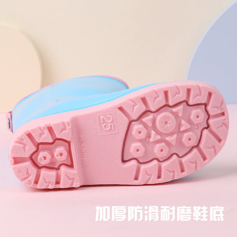 Boys And Girls Cartoon Dinosaur Children Non-Slip Cute Rain Boots Cotton-Padded Fashion Baby Water Boots Mid-Calf Rubber Shoes - Image 4