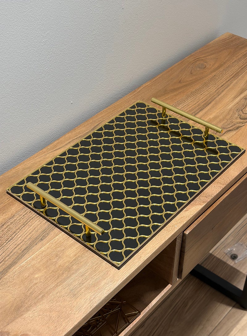 لوحة صينية تقديم من الأكريليك بتصميم مزخرف ومقابض معدنية ذهبية اللون - Image 5