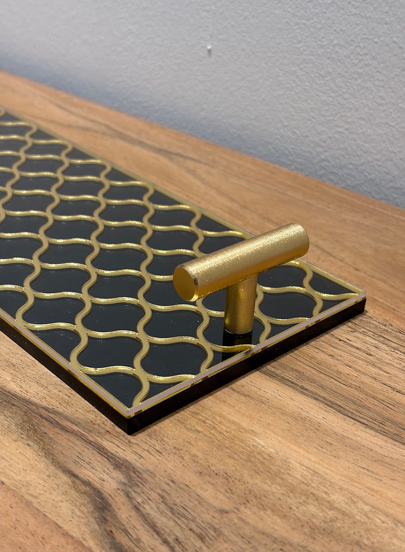 لوحة صينية تقديم من الأكريليك بتصميم مزخرف ومقابض معدنية ذهبية اللون - Image 4