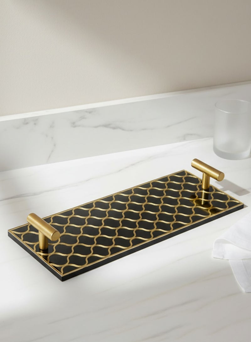 لوحة صينية تقديم من الأكريليك بتصميم مزخرف ومقابض معدنية ذهبية اللون - Image 2