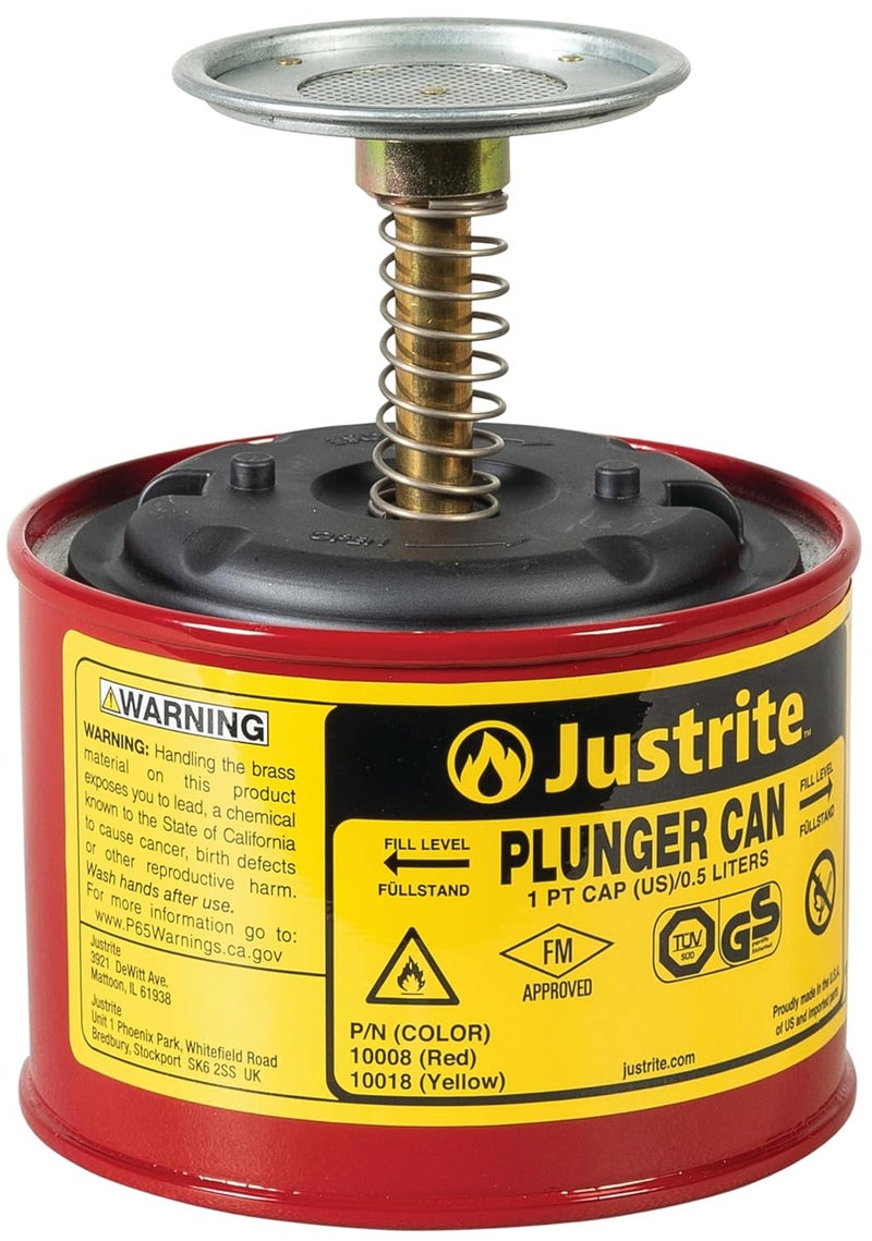 Justrite 5L Piston Can with 70mm Dasher - Red Steel Design - Image 1