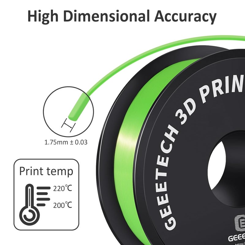 Geeetech Silk PLA Filament 1.75mm 3D Printer Filament Apple Green, Metal-Like Shiny Silk PLA Filament, 1kg (2.2lbs) 1 Spool, Dimensional Accuracy +/- 0.02 mm, Bright Green - Image 5